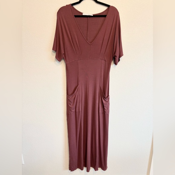 Baltic Born Dresses & Skirts - Baltic Born Mauve Ribbed Maxi Dress Medium Pockets Modest Boho Wedding Guest